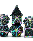 Gameopolis Dice - UDI Gameopolis: Dice - Polyhedral 7-Die Set - Metal Dice - Dagger of Venom - Rainbow & Black