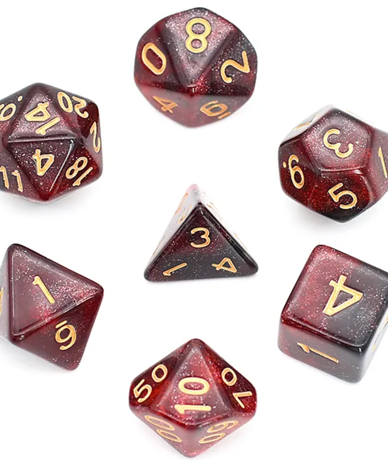 Gameopolis Dice - UDI Gameopolis: Dice - Polyhedral 7-Die Set - Galaxy - Black & Red w/ Gold