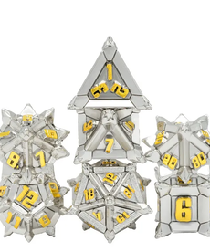 Gameopolis Dice - UDI Pinwheel Metal Dice - Silver w/ Gold