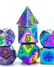 Gameopolis Dice - UDI Gameopolis: Dice - Polyhedral 7-Die Set - Rainbow Metal Dice w/ Purple Dragon Font
