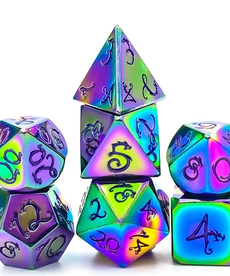 Gameopolis Dice - UDI Rainbow Metal Dice w/ Purple Dragon Font