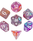 Gameopolis Dice - UDI Gameopolis: Dice - Polyhedral 7 Set - Acrylic Two-Color Swirl Translucent Dice - Purple Orange Green