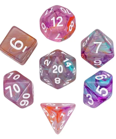 Gameopolis Dice - UDI Acrylic Two-Color Swirl Translucent Dice - Purple Orange Green