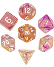 Gameopolis Dice - UDI Gameopolis: Dice - Polyhedral 7 Set - Acrylic Two-Color Swirl Translucent Dice - Purple Yellow