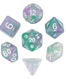 Gameopolis Dice - UDI Acrylic Two-Color Swirl Translucent Dice - Green & Purple