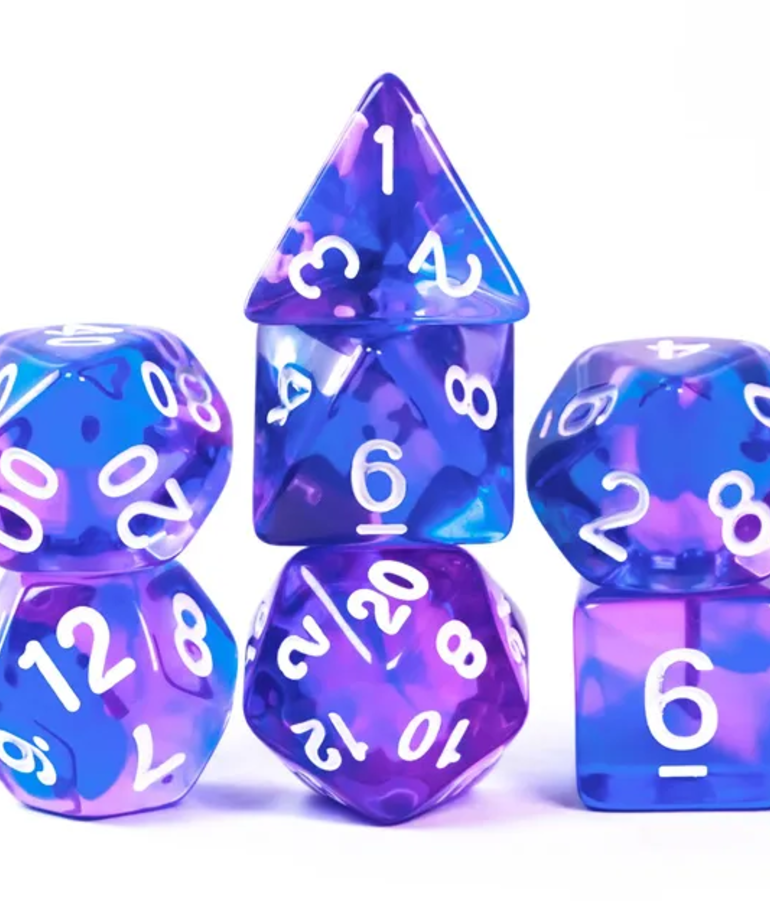 Gameopolis Dice - UDI Gameopolis Dice - Polyhedral 7 Set - Transparent Mixed Color Dice - Purple & Blue