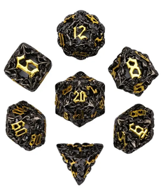 Gameopolis Dice - UDI Hollow Black & Golden Metal Dice - Dragon & Flower