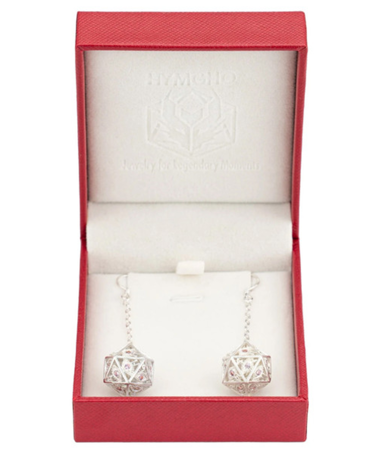 Hymgho Premium Gaming - HYO Hymgho Premium Gaming - Dice Earrings - Dragon's Eye Silver w/ Pink Gems
