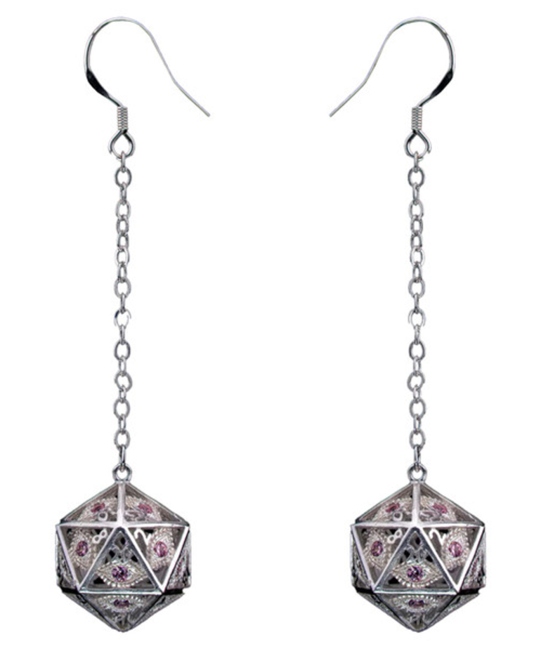Hymgho Premium Gaming - HYO Hymgho Premium Gaming - Dice Earrings - Dragon's Eye Silver w/ Pink Gems