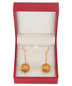 Hymgho Premium Gaming - HYO Dice Earrings - Dragon's Eye Gold w/ Ruby Red Gems