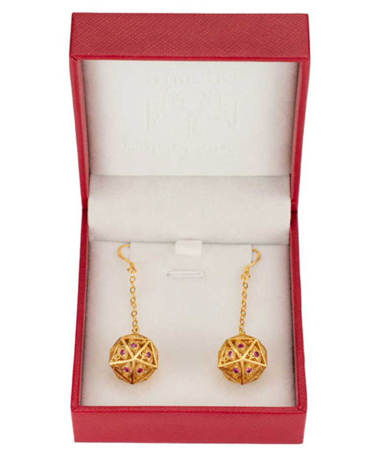 Hymgho Premium Gaming - HYO Hymgho Premium Gaming - Dice Earrings - Dragon's Eye Gold w/ Ruby Red Gems