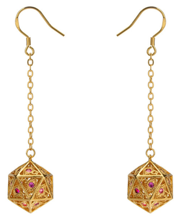 Hymgho Premium Gaming - HYO Hymgho Premium Gaming - Dice Earrings - Dragon's Eye Gold w/ Ruby Red Gems