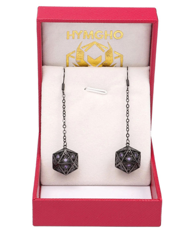 Hymgho Premium Gaming - HYO Hymgho Premium Gaming - Dice Earrings - Dragon's Eye Gunmetal w/ Purple Gems