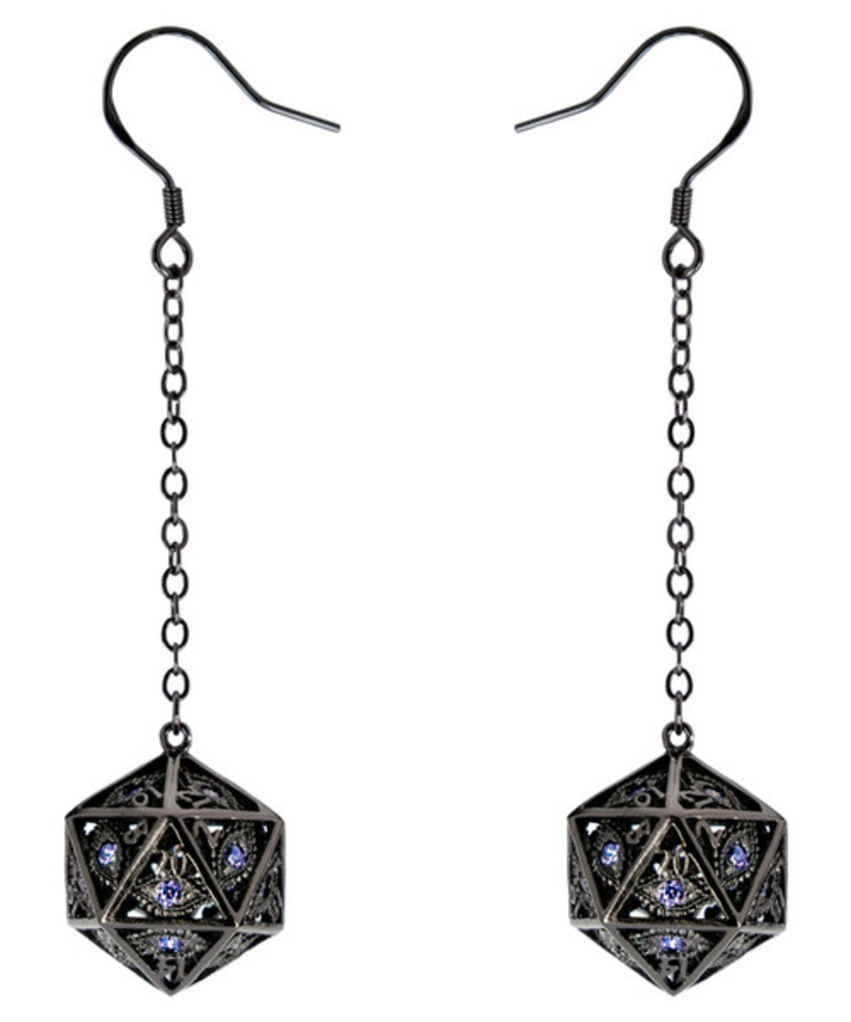 Hymgho Premium Gaming - HYO Hymgho Premium Gaming - Dice Earrings - Dragon's Eye Gunmetal w/ Purple Gems