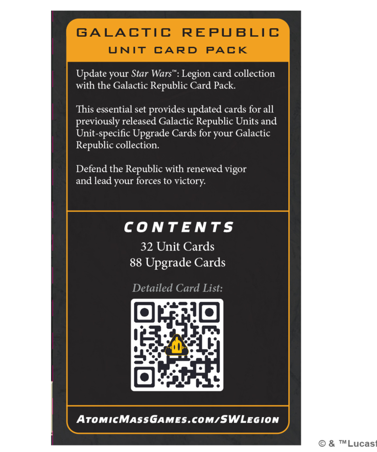 Atomic Mass Games - AMG Star Wars: Legion - Galactic Republic Card Pack