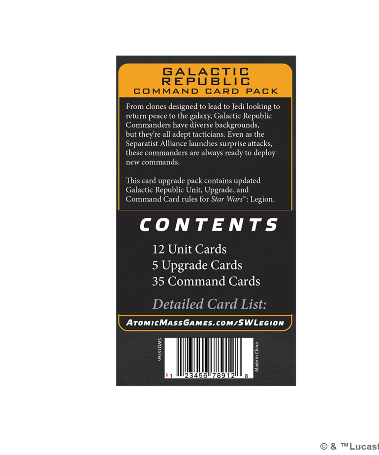 Atomic Mass Games - AMG Star Wars: Legion - Galactic Republic Command Card Pack