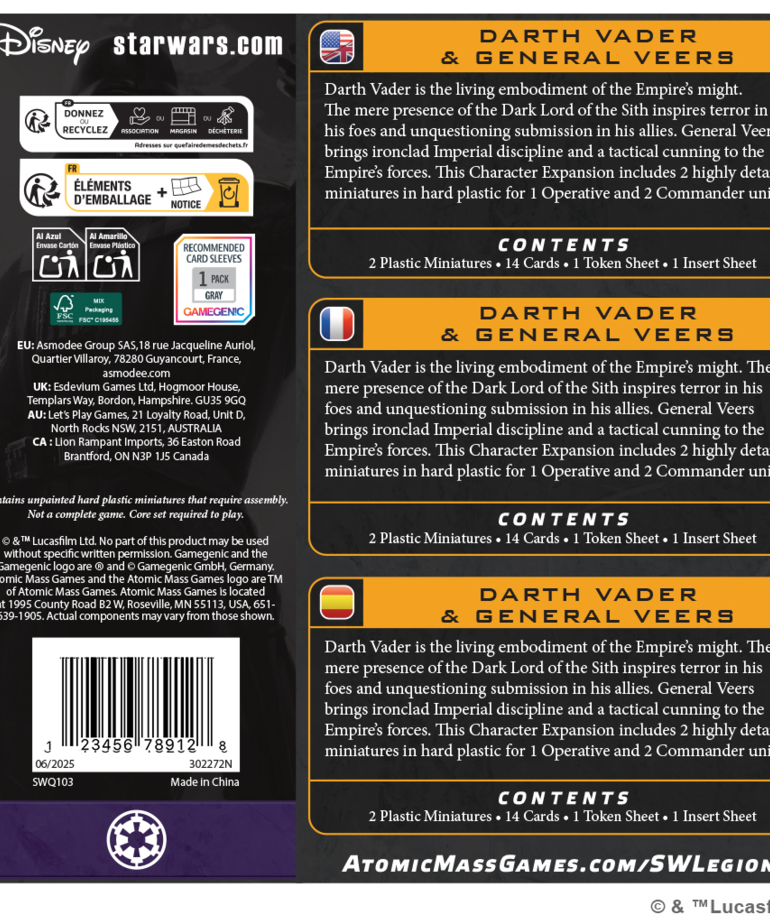 Atomic Mass Games - AMG Star Wars: Legion - Darth Vader & General Veers Character Expansion