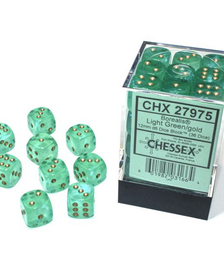Chessex - CHX Chessex: 36-die 12mm d6 Set - Borealis Luminary Light Green w/ Gold