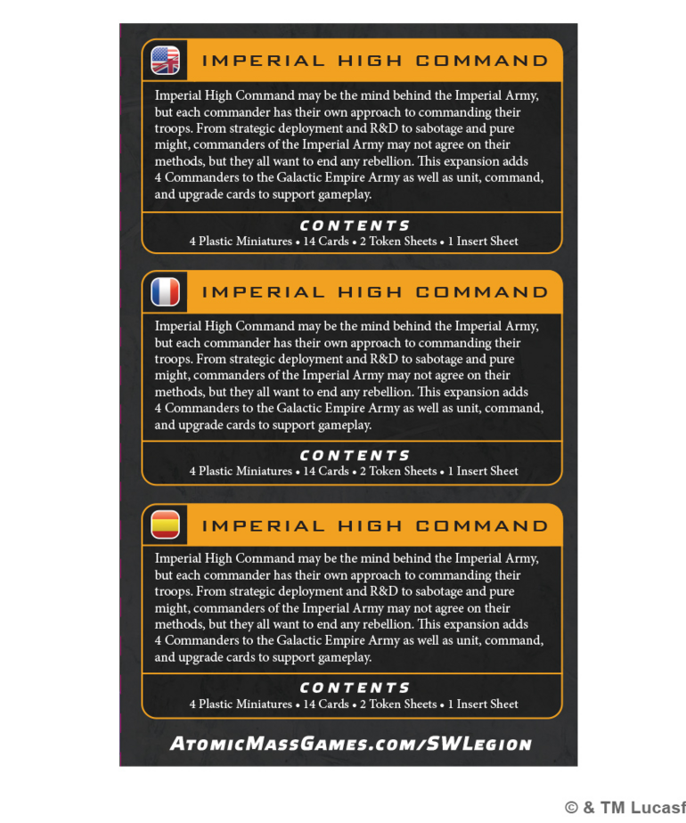 Atomic Mass Games - AMG PRESALE Star Wars: Legion - Imperial High Command 04/03/2026