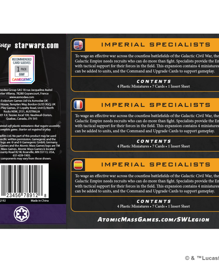 Atomic Mass Games - AMG PRESALE Star Wars: Legion - Imperial Specialists 06/05/2026