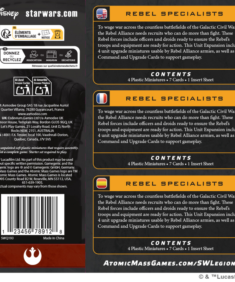 Atomic Mass Games - AMG PRESALE Star Wars: Legion - Rebel Specialists 06/05/2026