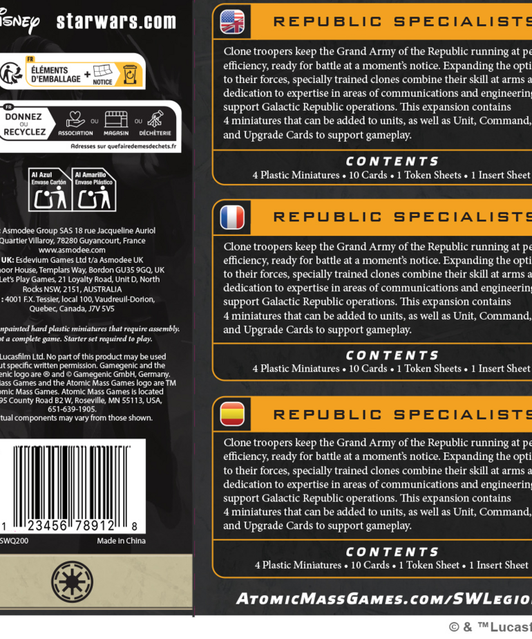 Atomic Mass Games - AMG Star Wars: Legion - Republic Specialists
