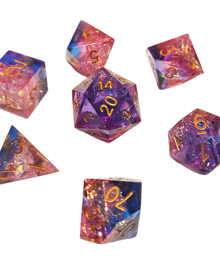 Chronicle RPG Accessories - CHR Chronicle RPG Accessories - Polyhedral 7-Die Set - Resin Dice - Pink Blue Nebula