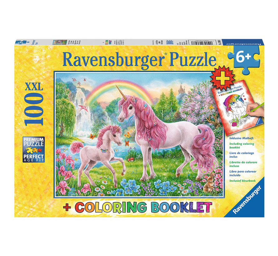 Ravensburger Magical Unicorns Puzzle 100pcs XXL + Coloring Book