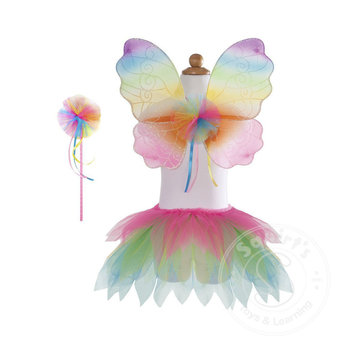 Great Pretenders Great Pretenders Neon Rainbow Skirt/Wand & Wings set (4-6)