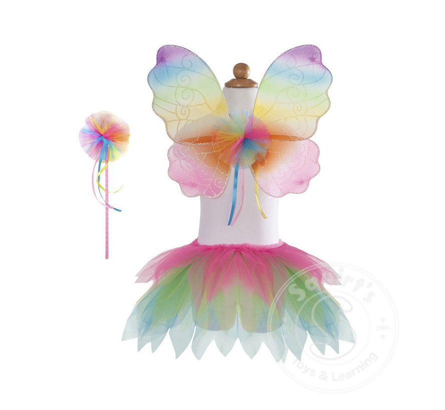 Great Pretenders Neon Rainbow Skirt/Wand & Wings set (4-6)