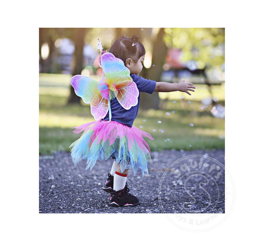 Great Pretenders Neon Rainbow Skirt/Wand & Wings set (4-6)