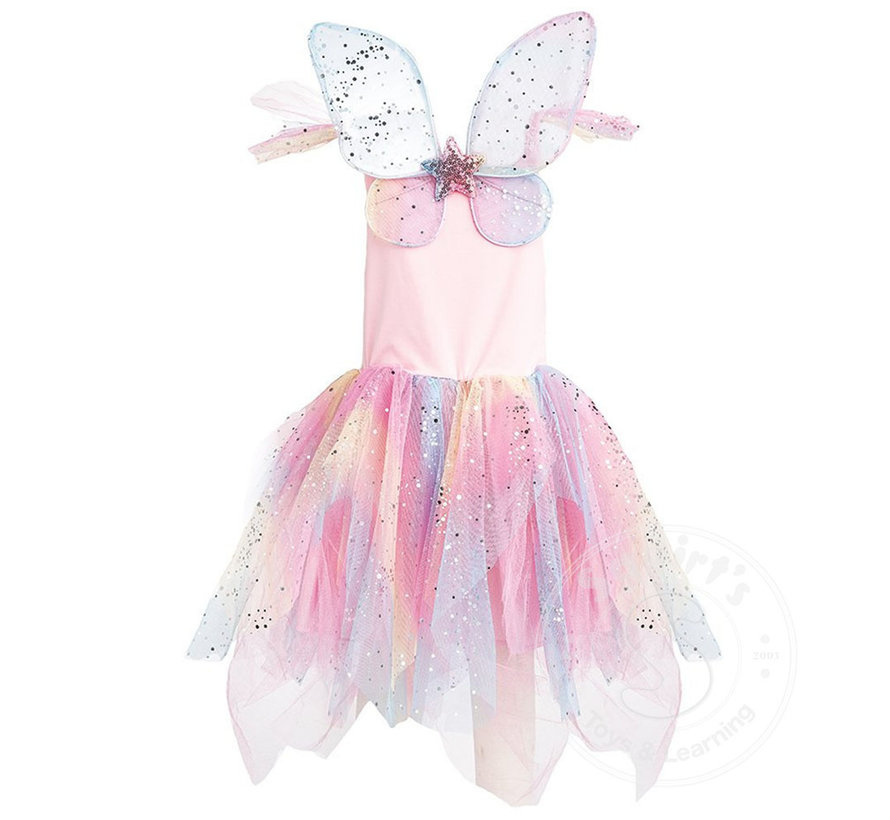 Great Pretenders Rainbow Fairy Dress with Wings Multi/Pink (Size 5-6)