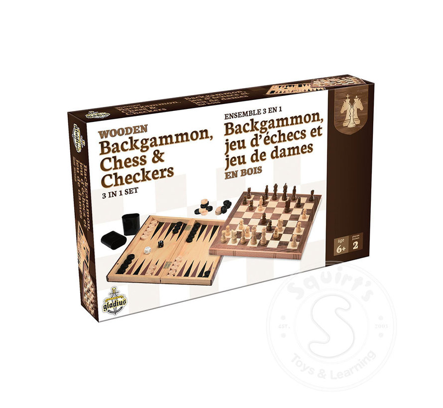 Wooden Backgammon, Chess & Checkers