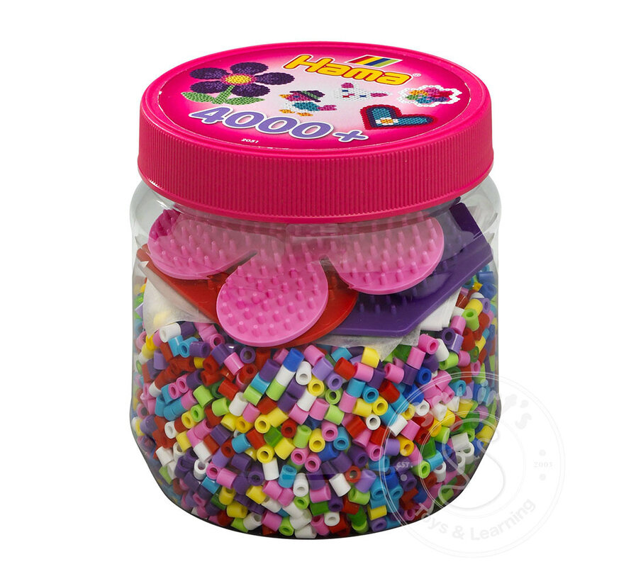 Hama Midi 4000 Beads & Peg Board in Tub (Pink)