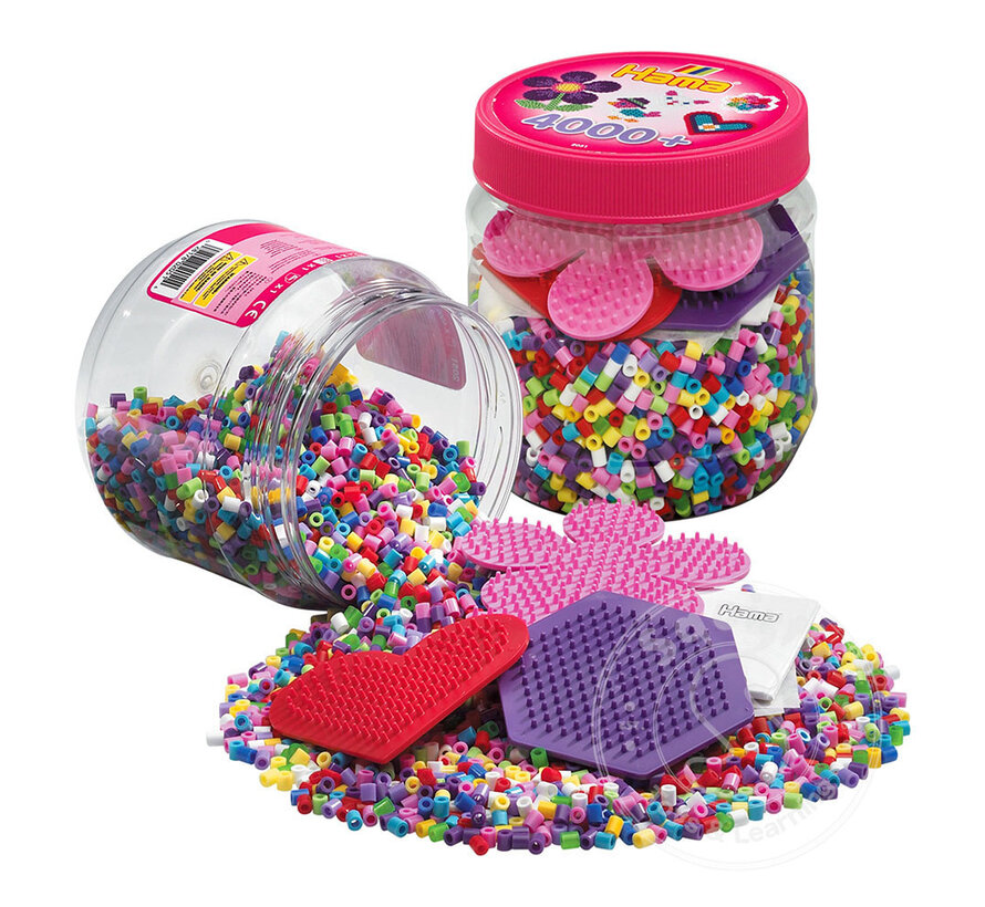 Hama Midi 4000 Beads & Peg Board in Tub (Pink)
