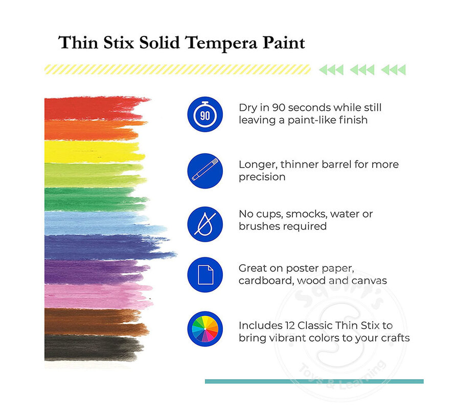 Kwik Stix Thin Stix Tempra Paint 6 Pack Primary
