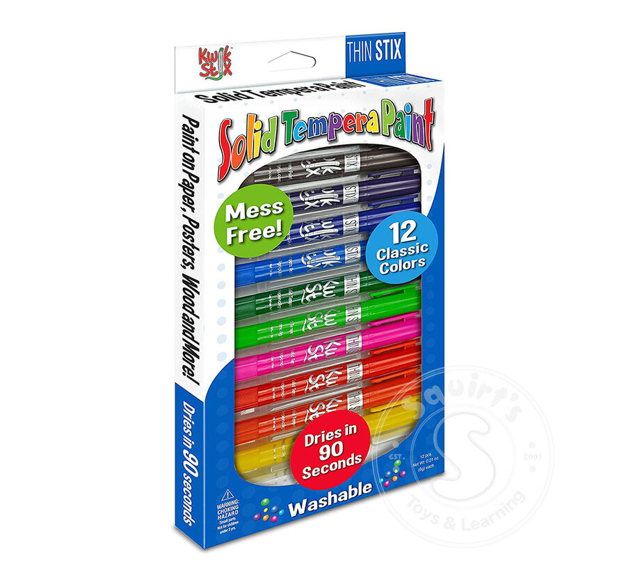 Kwik Stix Thin Stix Tempra Paint 12 Pack Primary