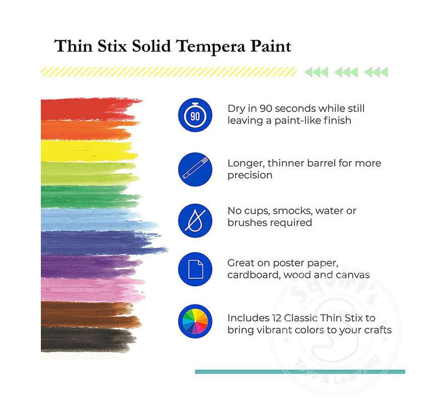 Kwik Stix Thin Stix Tempra Paint 12 Pack Primary
