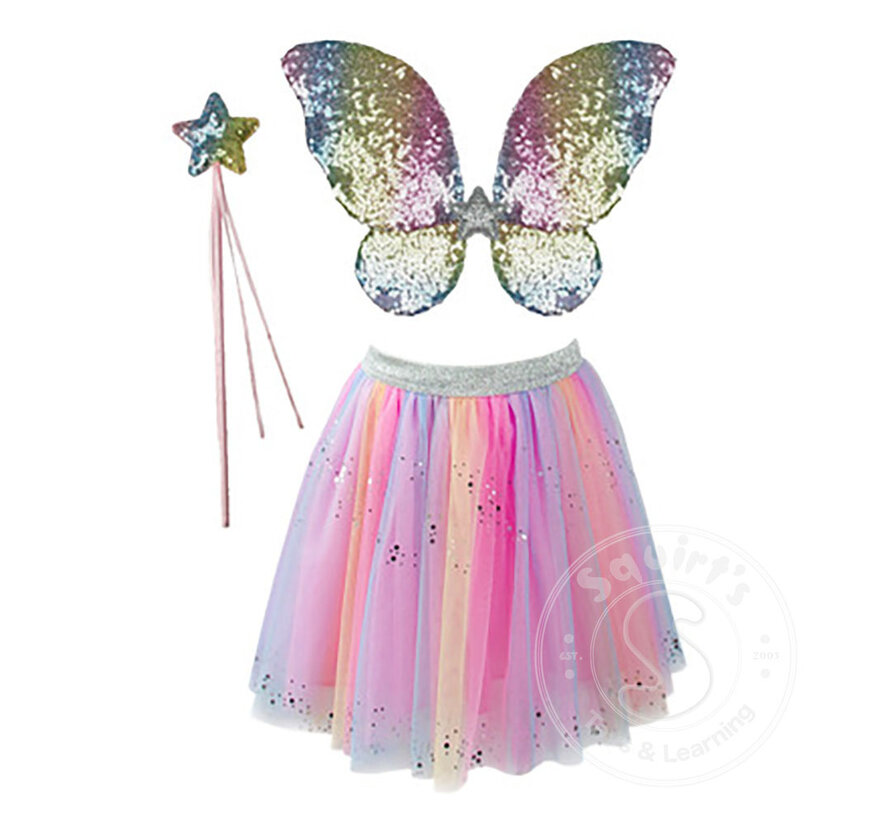 Rainbow Sequins Skirt, Wand & Wings set (4-6)
