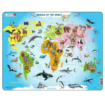 Larsen Puzzles Larsen Animals of the World Map Tray Puzzle 28pcs