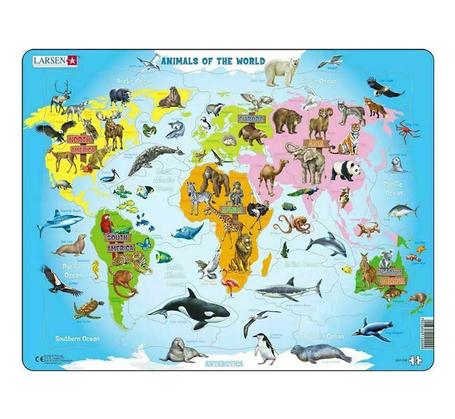 Larsen Animals of the World Map Tray Puzzle 28pcs