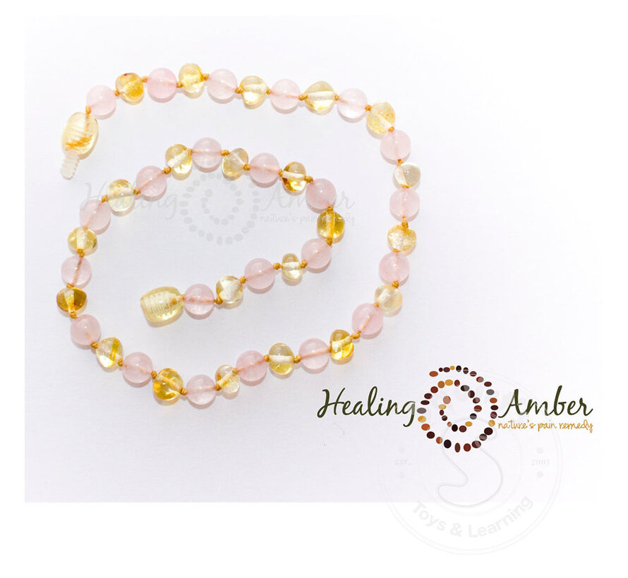 Healing Amber 5.5” Bracelet Clasp Gold Amber & Rose Quartz