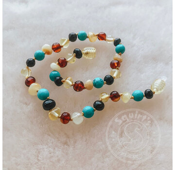 Healing Amber Healing Amber 11” Necklace Multi Amber & Turquoise Gemstone