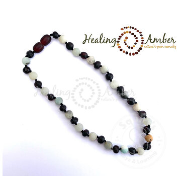 Healing Amber Healing Amber 13” Necklace Raw Molasses Amber & Amazonite Gemstone