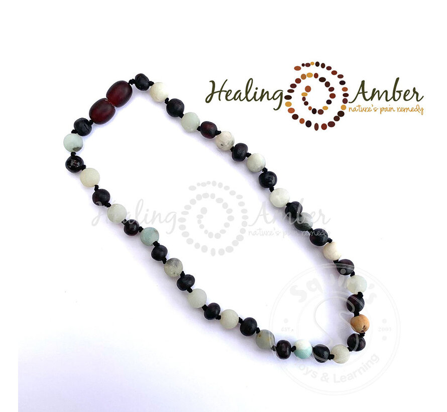Healing Amber 13” Necklace Raw Molasses Amber & Amazonite Gemstone