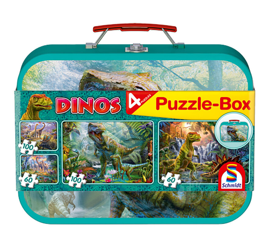 Schmidt Dinos Puzzle 2 x 60pcs & 2 x 100pcs in a Tin Box