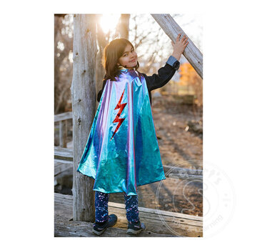 Great Pretenders Great Pretenders Reversible Blue Lightning Holographic Cape, (Size 5-6)