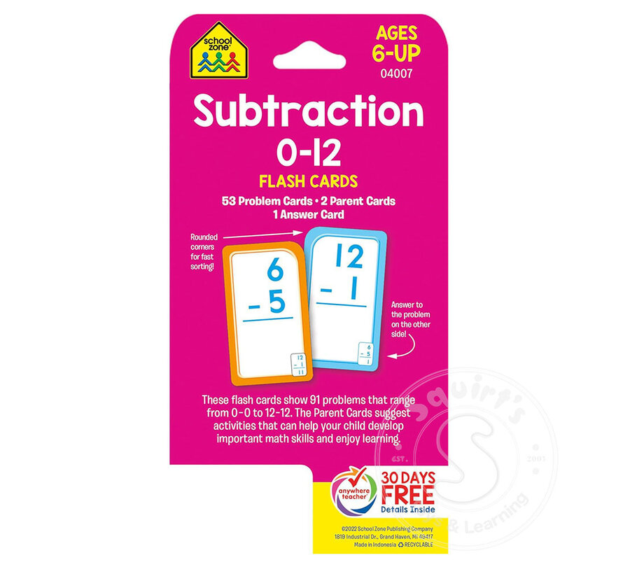 Subtraction 0-12 Flash Cards