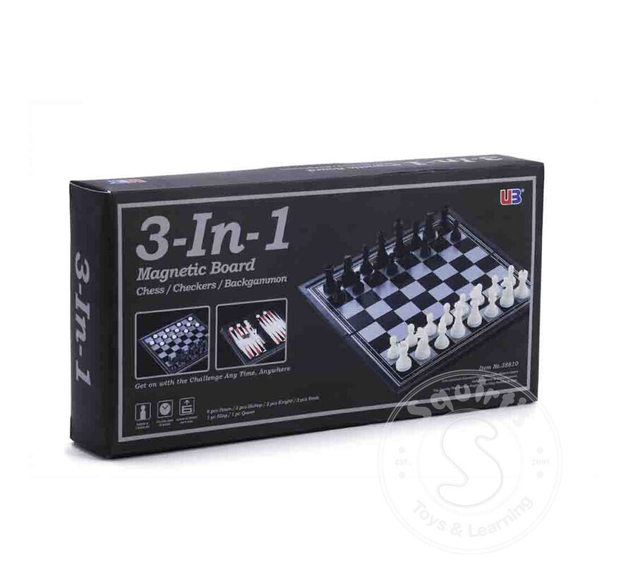 Magnetic 3-in-1 Backgammon, Chess, Checkers