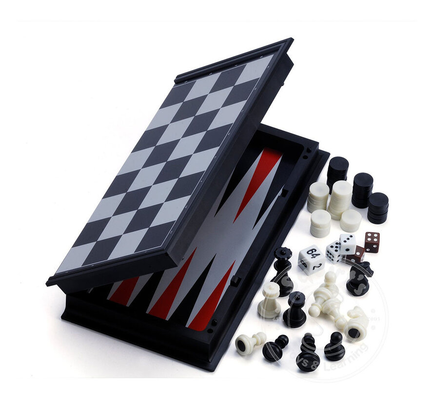 Magnetic 3-in-1 Backgammon, Chess, Checkers